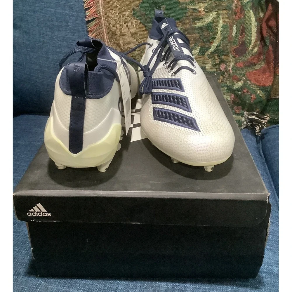 Adidas Adizero 8.0 Football Cleats White Navy Blue F35184 Men's Size 16
